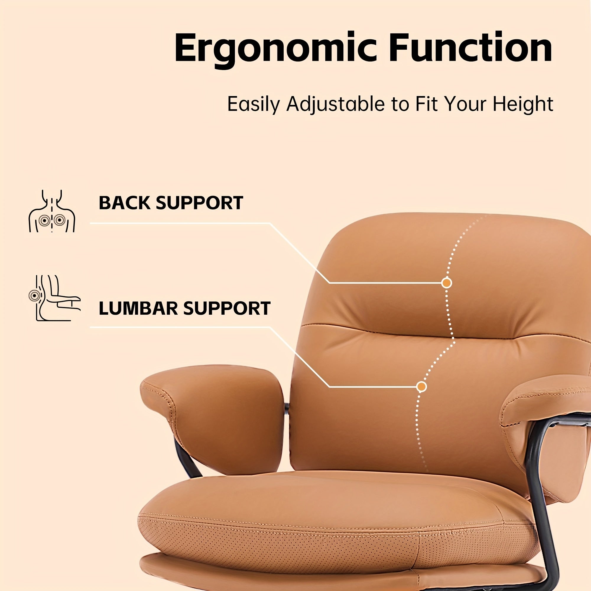 Ergonomic Office Chair Ergonomic Comfortable Office Chair | Leather Home Office Chair with Padded Armrests