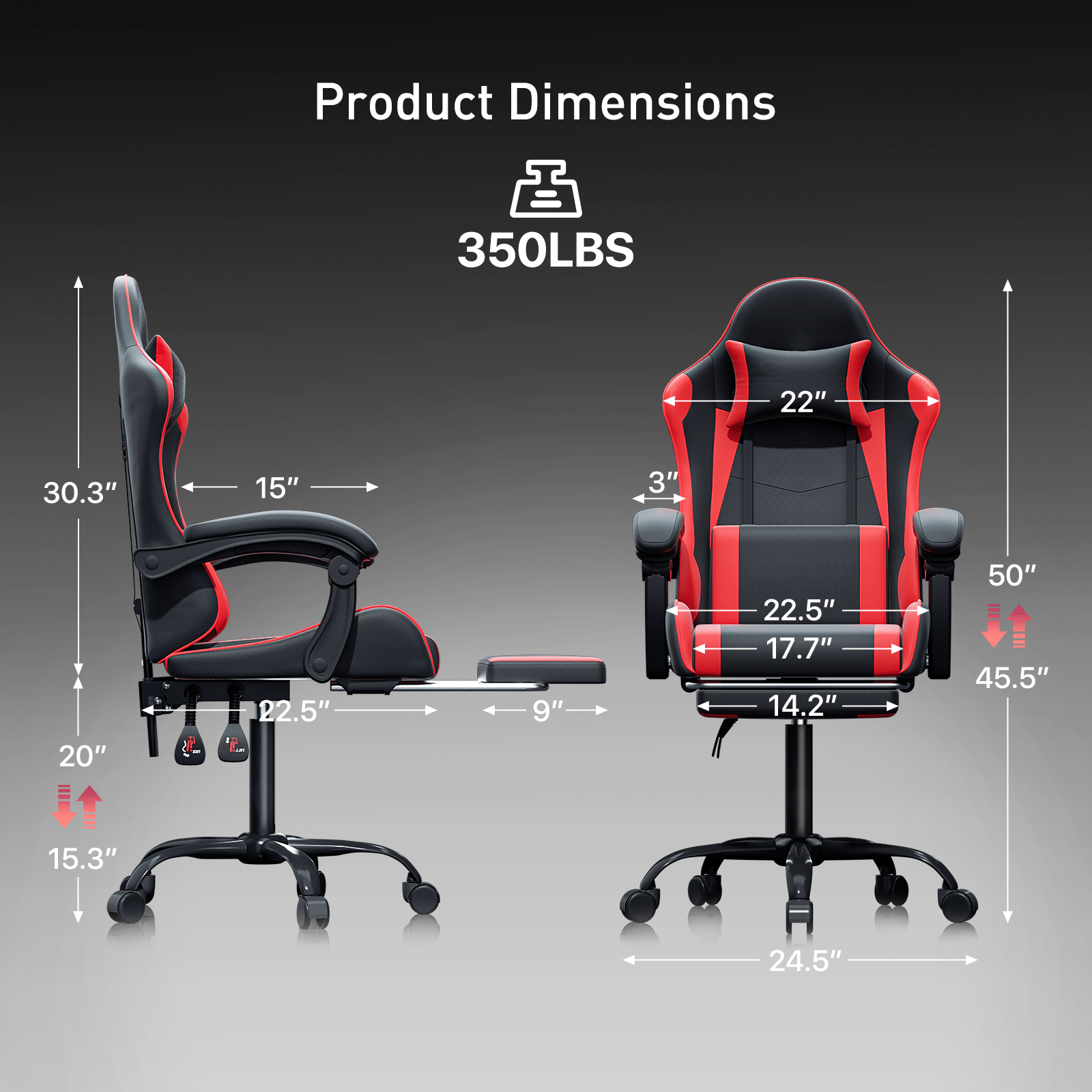 Ergonomic Gaming Chair with Retractable Footrest & Detachable Lumbar Support 360