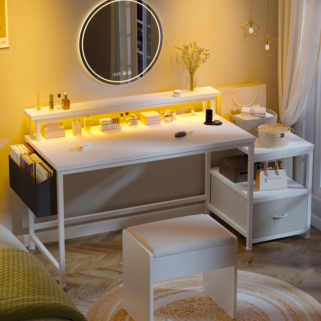 EnHomee 57-inch Computer Desk with Power Outlets & Ports