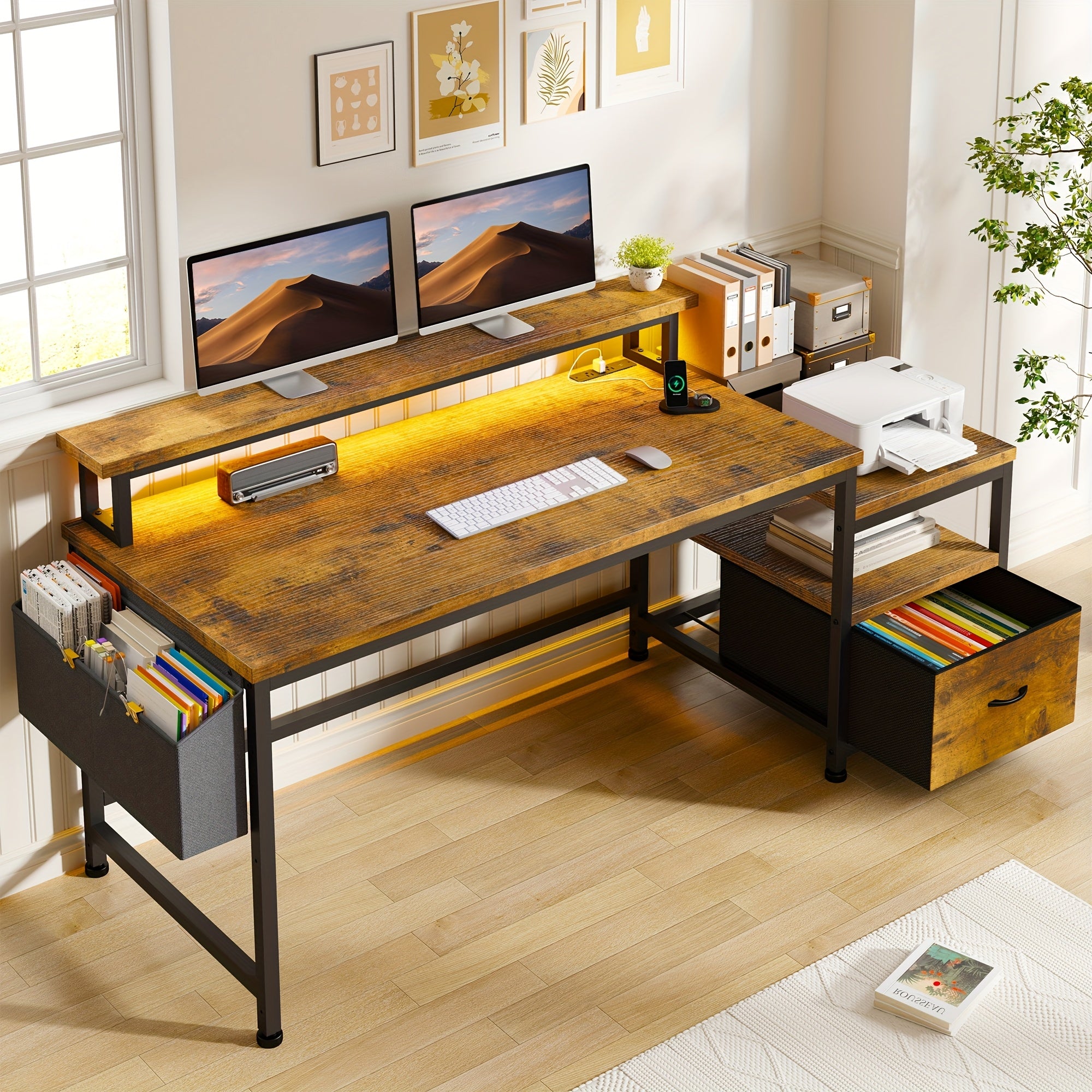 EnHomee 57-inch Computer Desk with Power Outlets & Ports