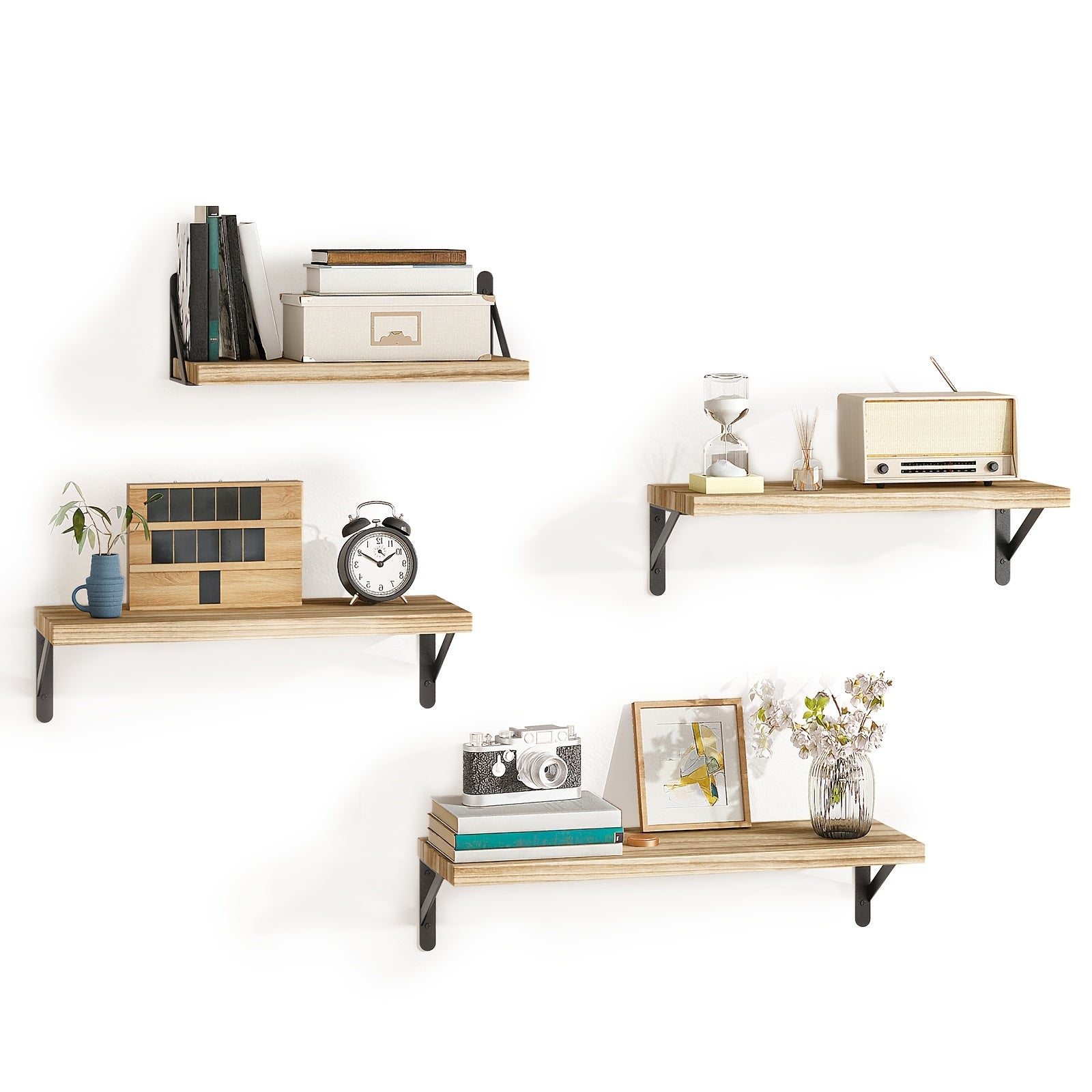 Wall-Mounted Floating Shelf - Solid Wood Modern Minimalist Shelf with Hidden Mounting