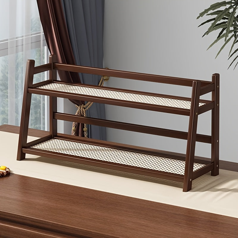 Two-Tier Wooden Storage Rack | Trapezoidal Desktop Organizer, Multipurpose Countertop Shelf for Kitchen