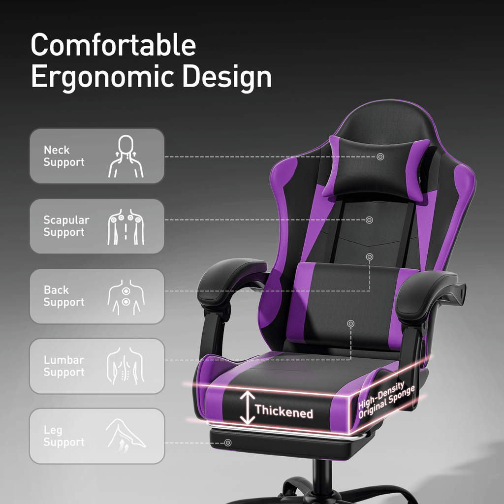 Ergonomic Gaming Chair with Retractable Footrest & Detachable Lumbar Support 360