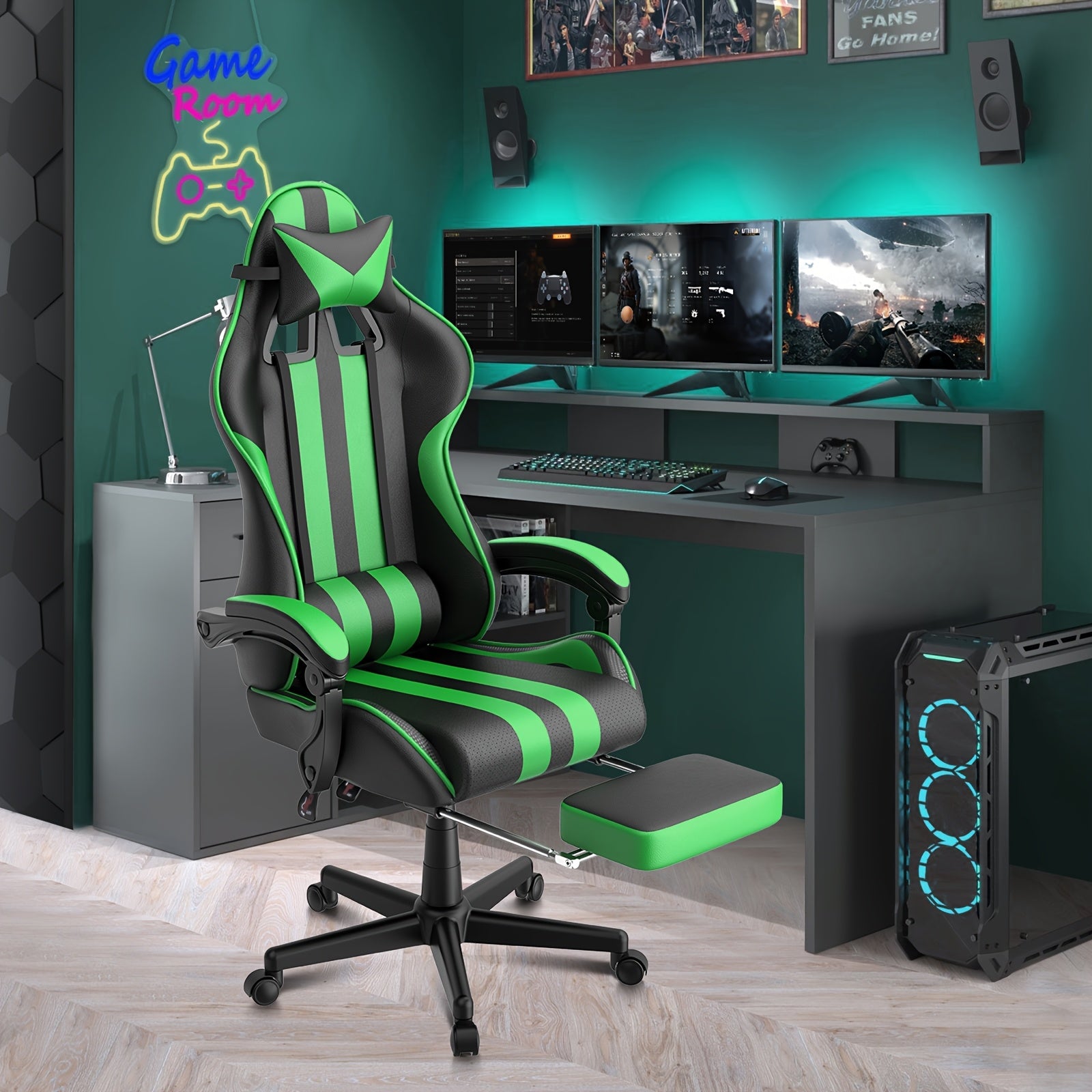 Ergonomic Gaming Chair | Pu Leather, Headrest And Lumbar Support, Adjustable Backrest