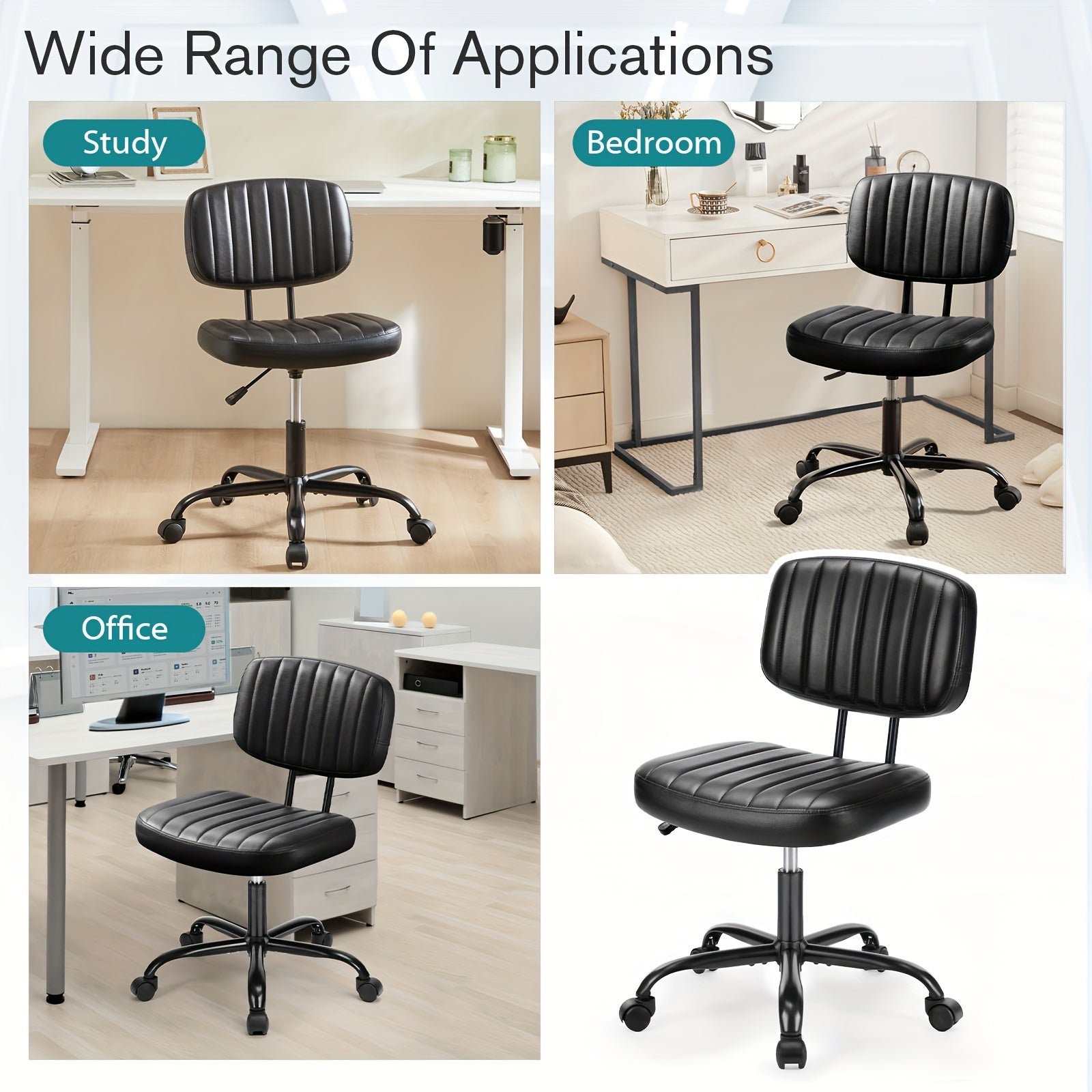 Small Desk Chair Armless, Comfortable Office Chair with Wheels, Rolling Task Chair with Low Back Lumbar Support