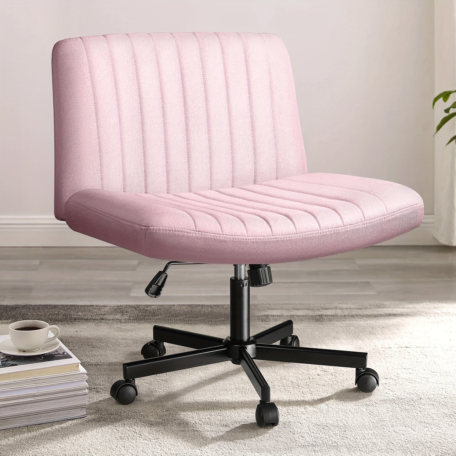 Criss Cross Chair with Wheels, Fabric Padded Armless Cross Legged Office Desk Chair for Home Office