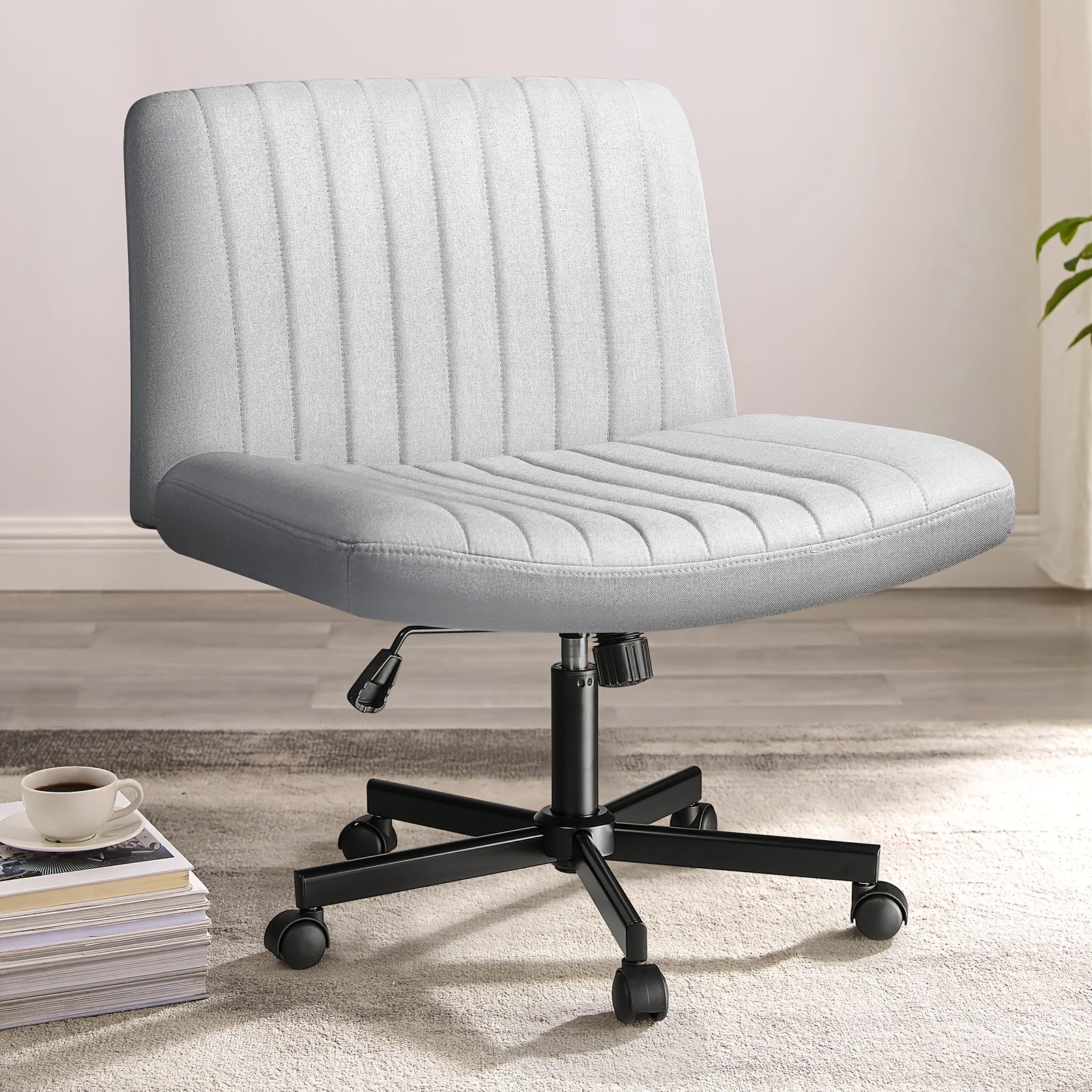 Criss Cross Chair with Wheels, Fabric Padded Armless Cross Legged Office Desk Chair for Home Office