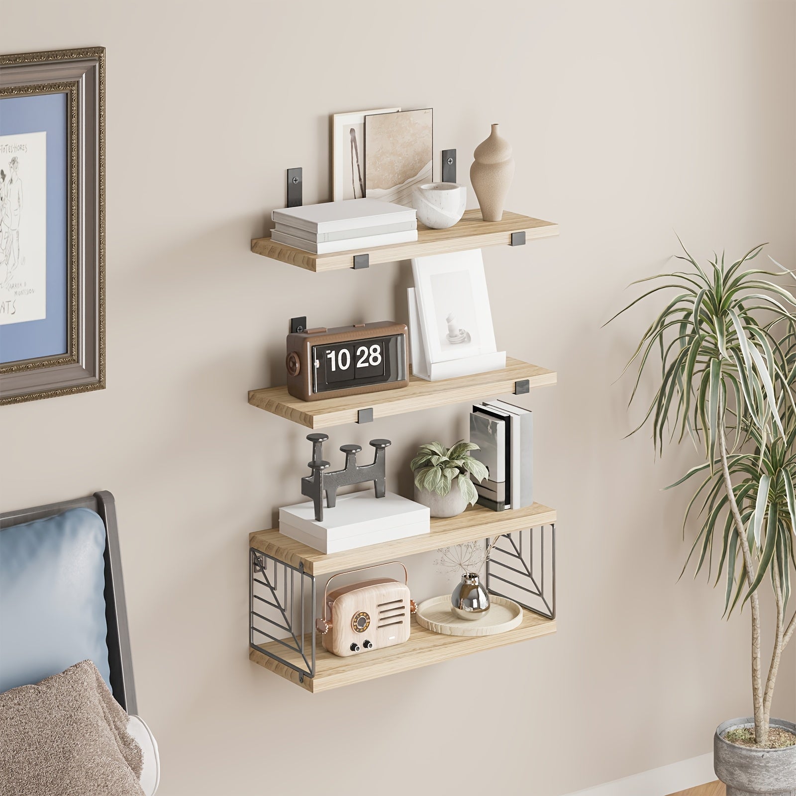 TOMNK 3+1 Tier Bathroom Floating Shelves Over Toilet, Farmhouse Rustic Wood Shelves