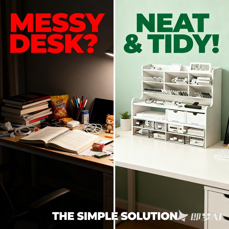 6-Tier Desktop Organizer with Tilting Pen Holder & Raised Bookshelf - Heavy-Duty PVC