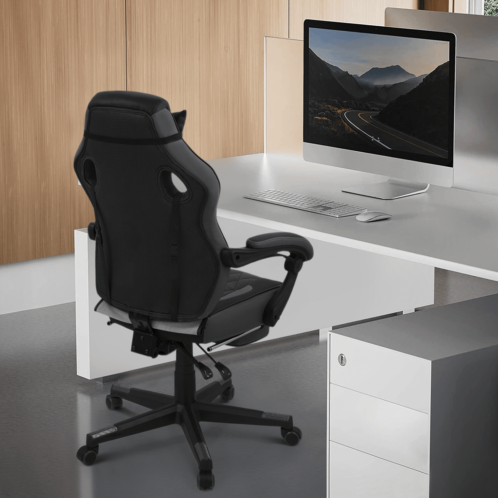 Ergonomic Gaming Chair with Retractable Footrest & Detachable Lumbar Support 360