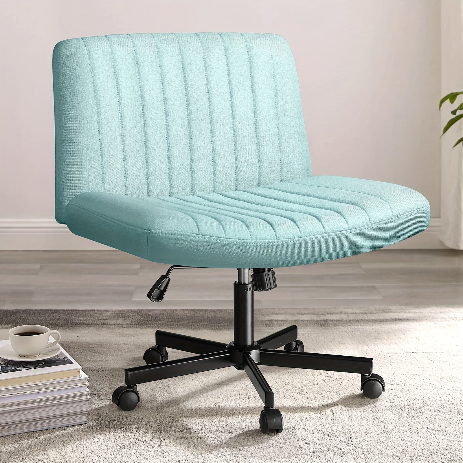 Criss Cross Chair with Wheels, Fabric Padded Armless Cross Legged Office Desk Chair for Home Office