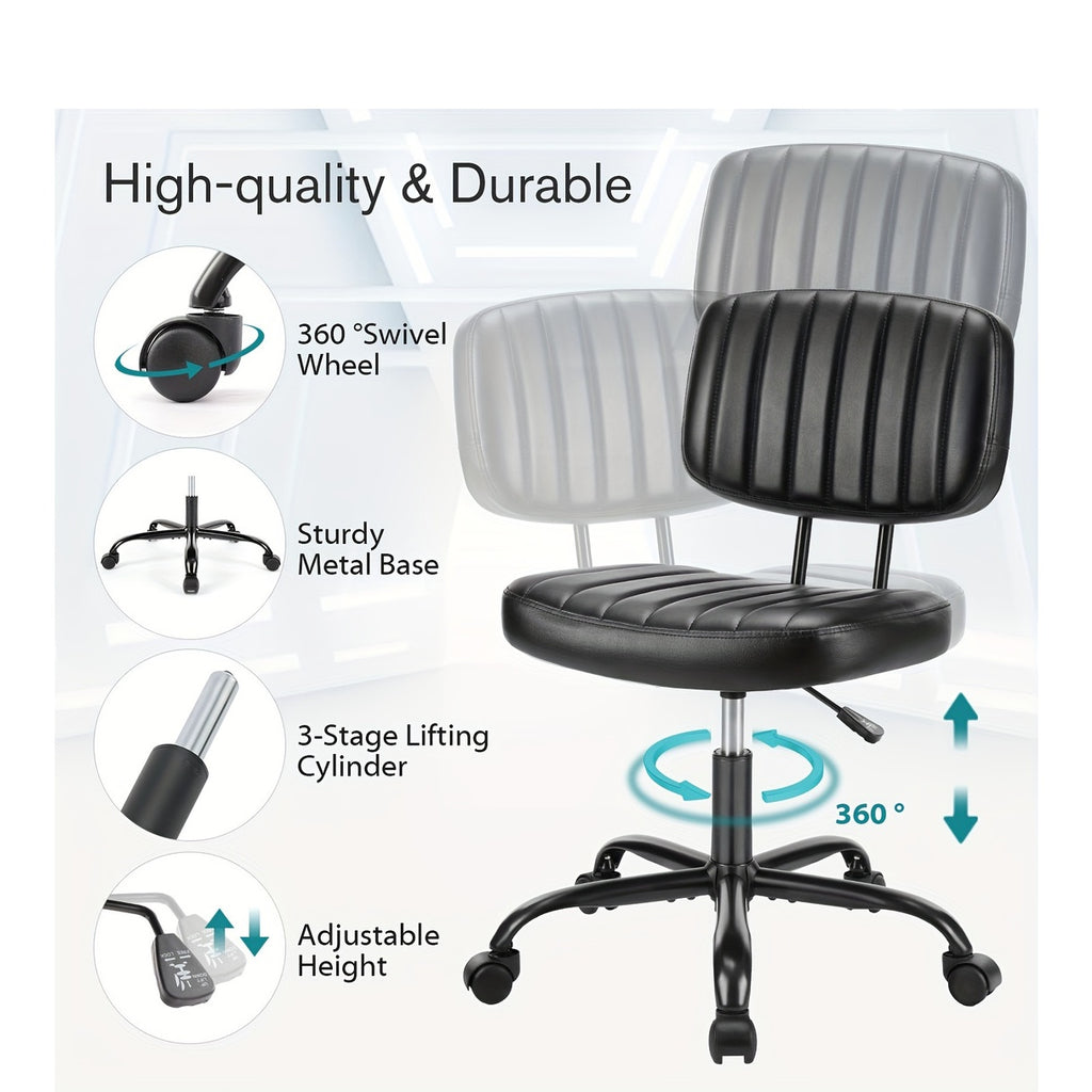 Small Desk Chair Armless, Comfortable Office Chair with Wheels, Rolling Task Chair with Low Back Lumbar Support