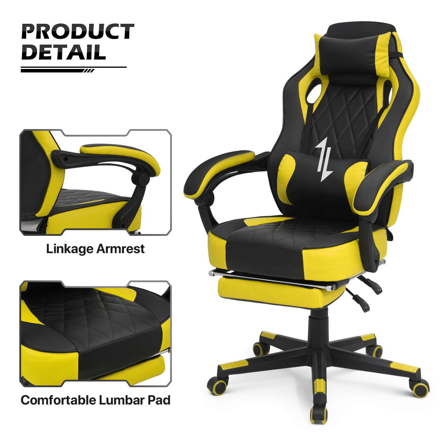 Ergonomic Gaming Chair with Retractable Footrest & Detachable Lumbar Support 360