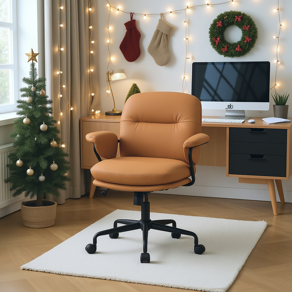 Ergonomic Office Chair Ergonomic Comfortable Office Chair | Leather Home Office Chair with Padded Armrests