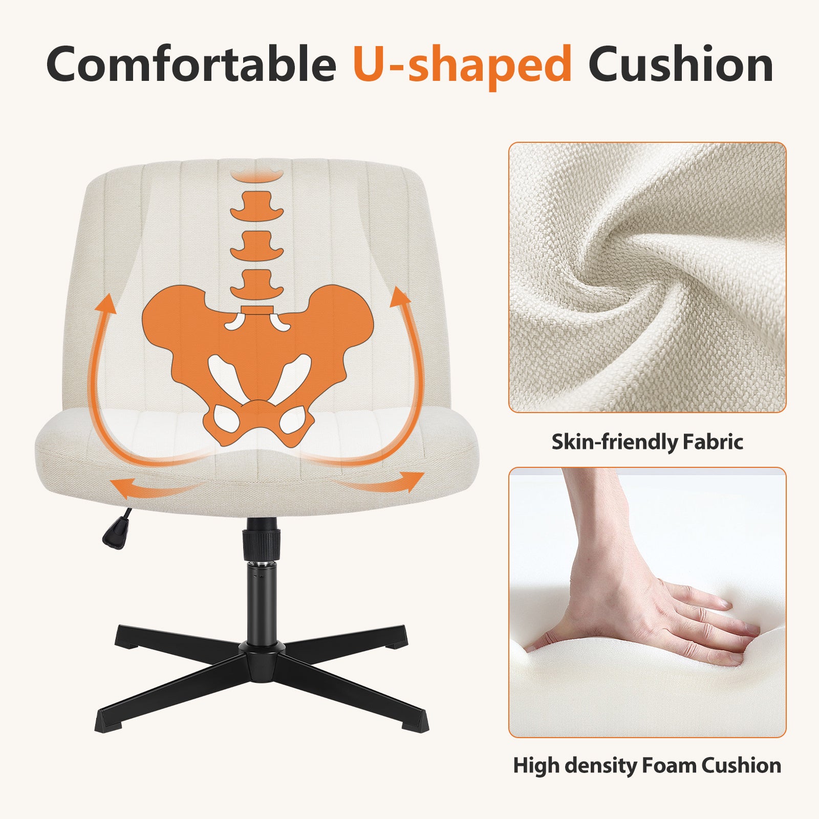 OLIXIS Criss Cross Chair Legged, Fabric Armless Office Desk Chair with Wheels